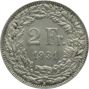 Preview: 2 Franken 1931 B - fast stempelglanz